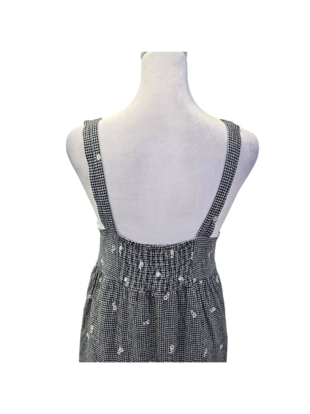 Madewell Linen Blend Embroidered Tiered Midi Dress in Gingham Check Size Small - Picture 5 of 7